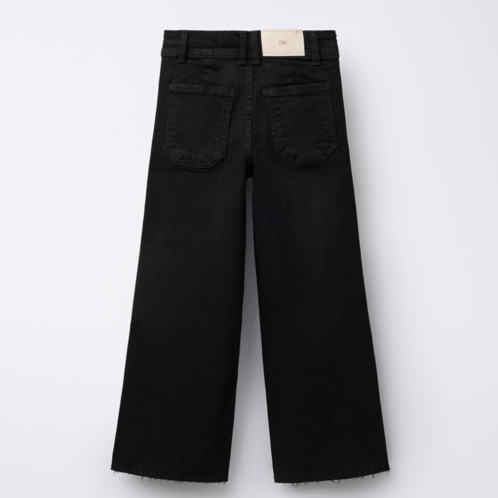 Zara Marine Straight Wide Leg Jeans Size 6 // 38 in Black Raw Hem - Picture 3 of 3